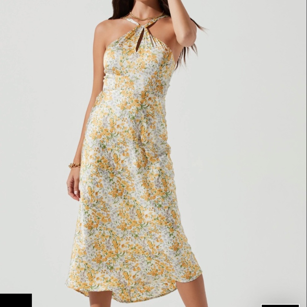 ASTR THE LABEL SANDRINE FLORAL HALTER MIDI DRESS